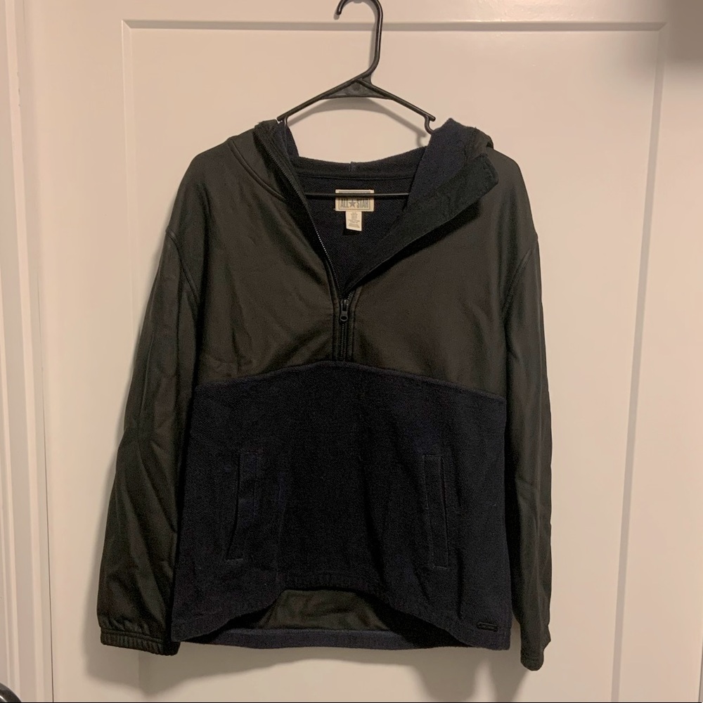 Knit/faux leather pullover hoodie
